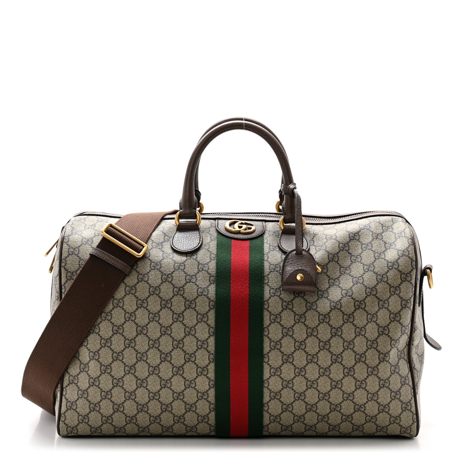 Gucci GG Supreme Monogram Textured Dollar Calfskin Web Large Savoy Duffle Bag Beige Ebony New Acero 1 of 10