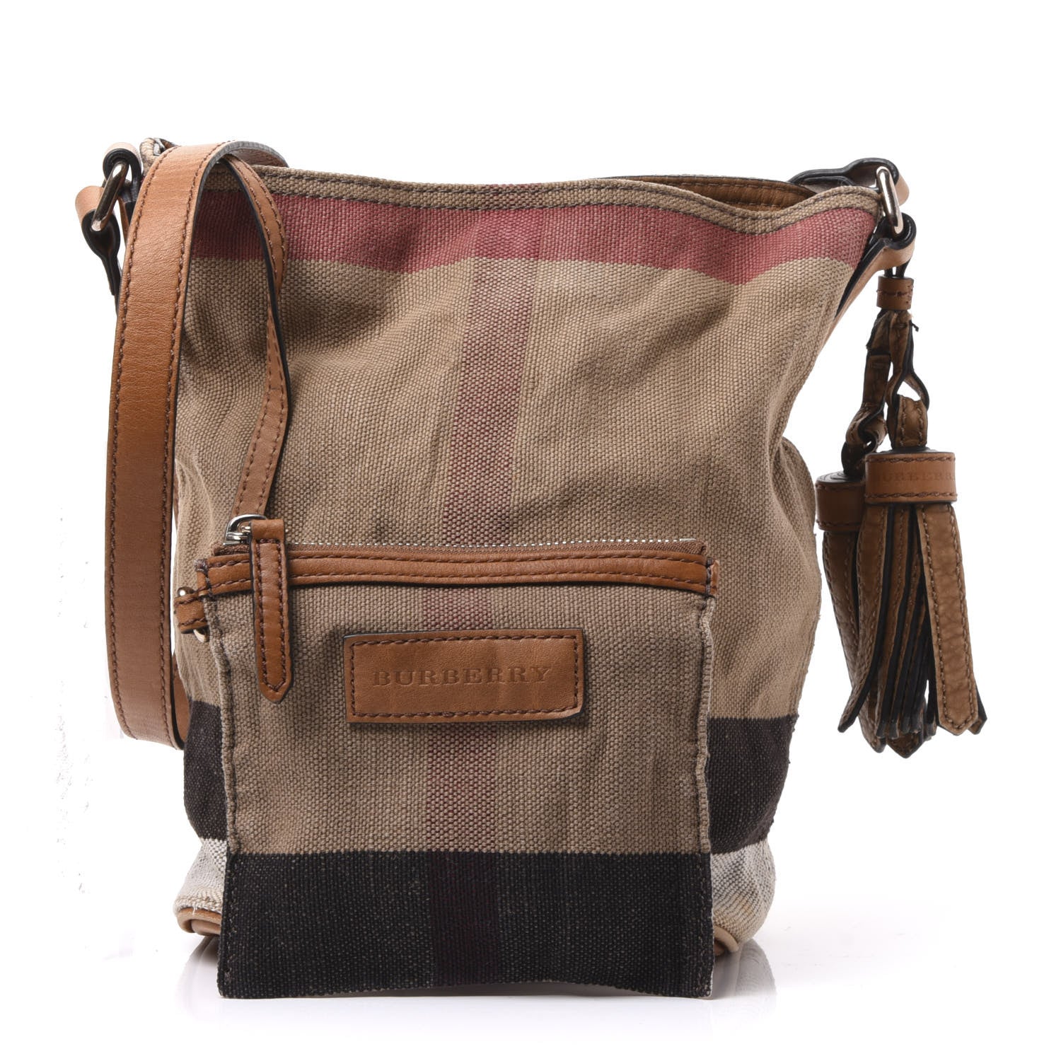 Burberry Canvas Mega Check Mini Ashby Tassel Crossbody Saddle Brown 1 of 10