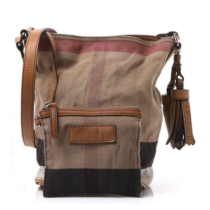 Burberry Canvas Mega Check Mini Ashby Tassel Crossbody Saddle Brown 1 of 10