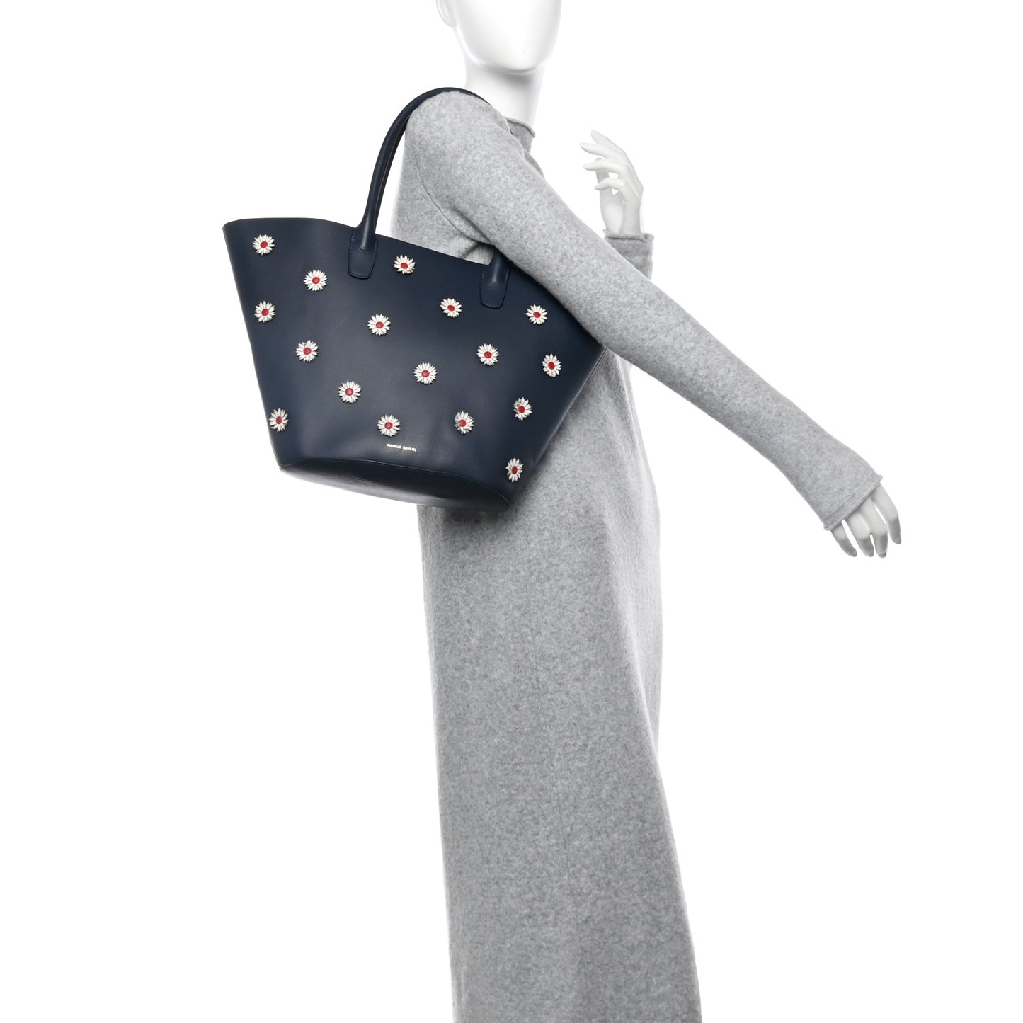 Calfskin Daisy Triangle Tote Blue
