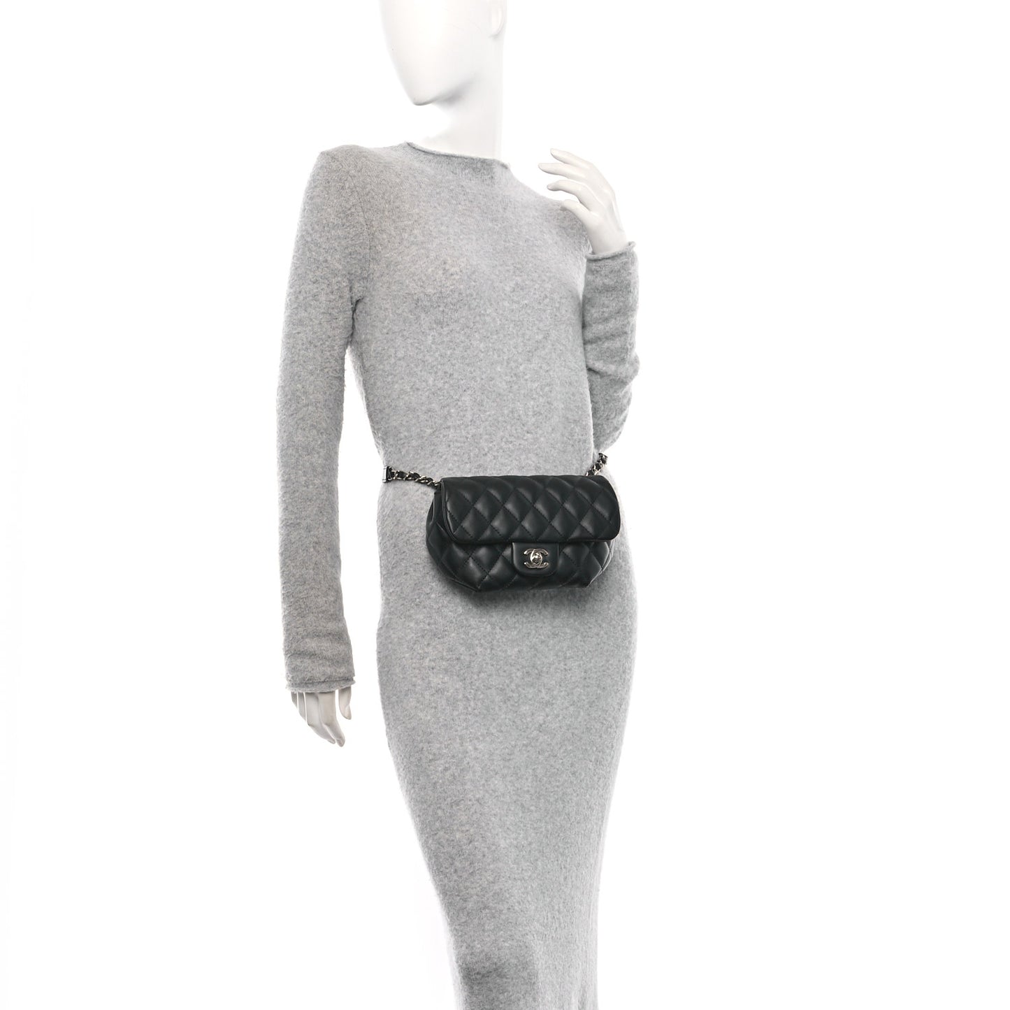 Calfskin Quilted CC Uniform Flap Belt Bag Black