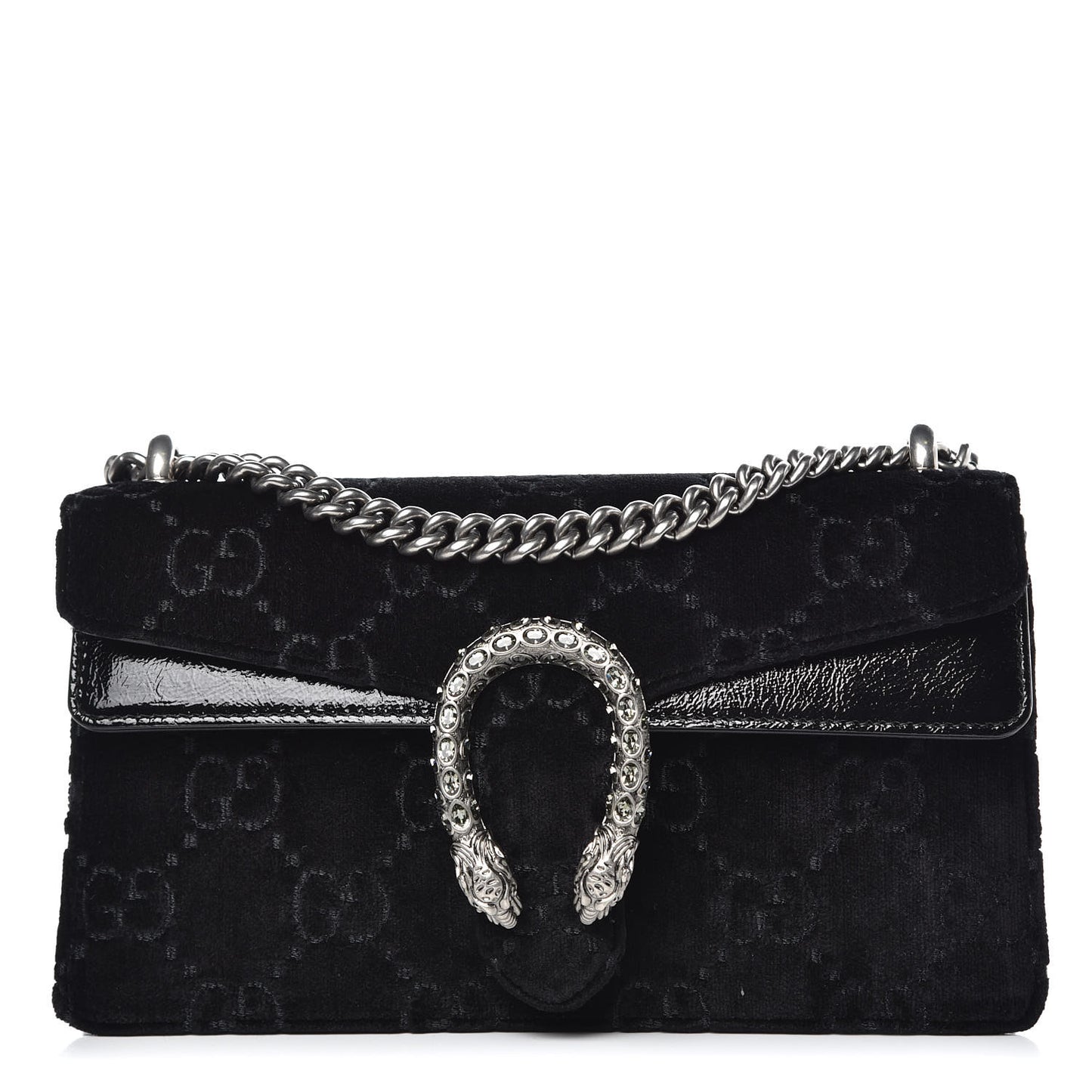 Velvet Skipper Crystal GG Monogram Small Dionysus Shoulder Bag Black Black Diamond