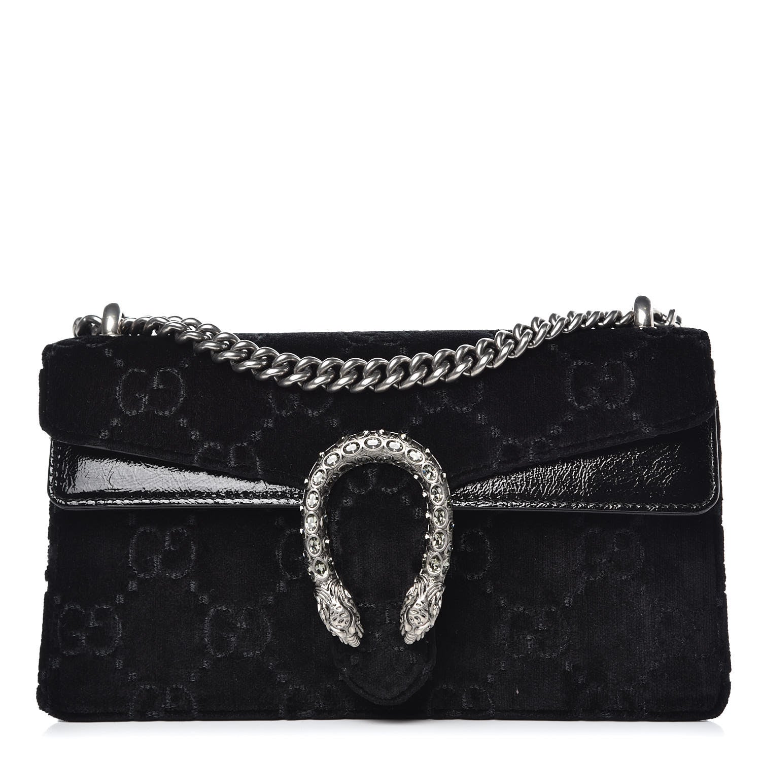 Gucci Velvet Skipper Crystal GG Monogram Small Dionysus Shoulder Bag Black Black Diamond 1 of 7