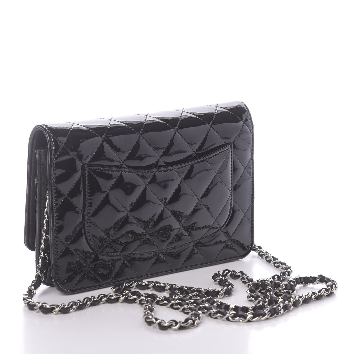 Chanel Patent Quilted Wallet On Chain WOC Navy Blue 3 of 11