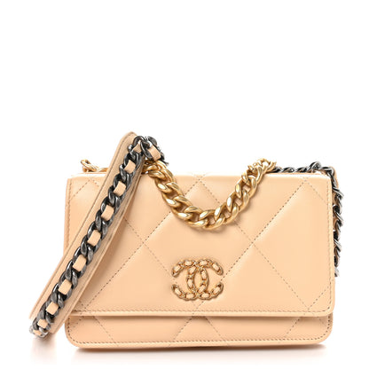 Chanel Lambskin Quilted Chanel 19 Wallet On Chain WOC Beige 1 of 11