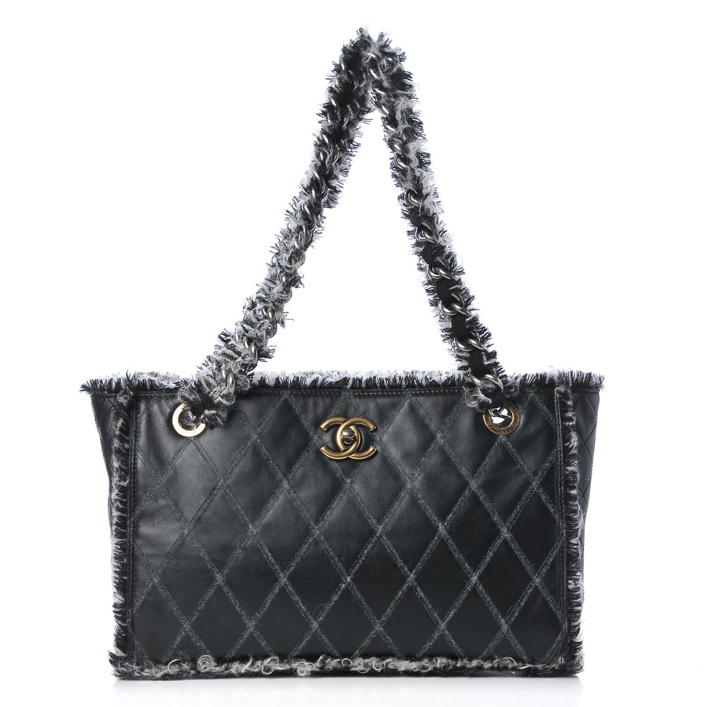 Tweed Calfskin Tweedy Shopping Tote Black