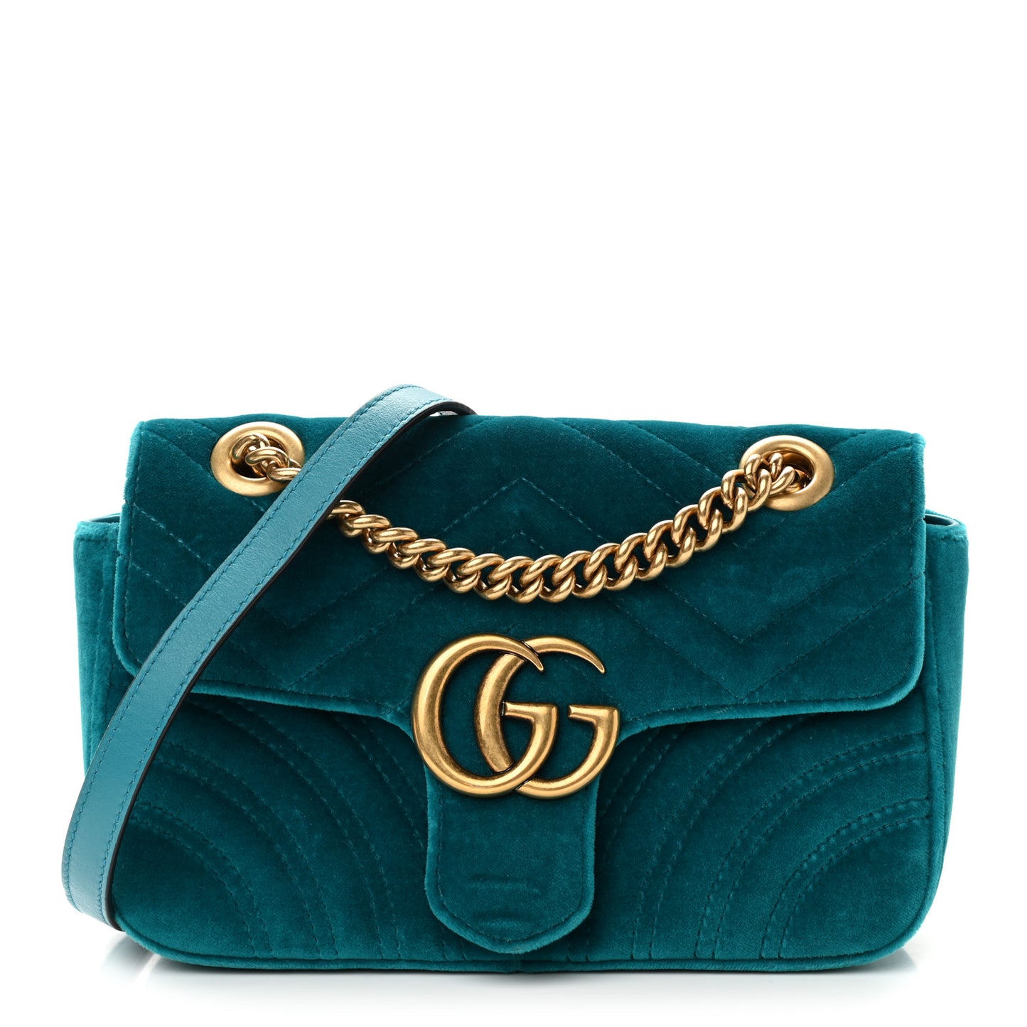 Velvet Matelasse Mini GG Marmont Shoulder Bag Pavone Cyan