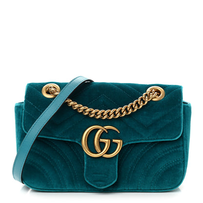 Gucci Velvet Matelasse Mini GG Marmont Shoulder Bag Pavone Cyan 1 of 10