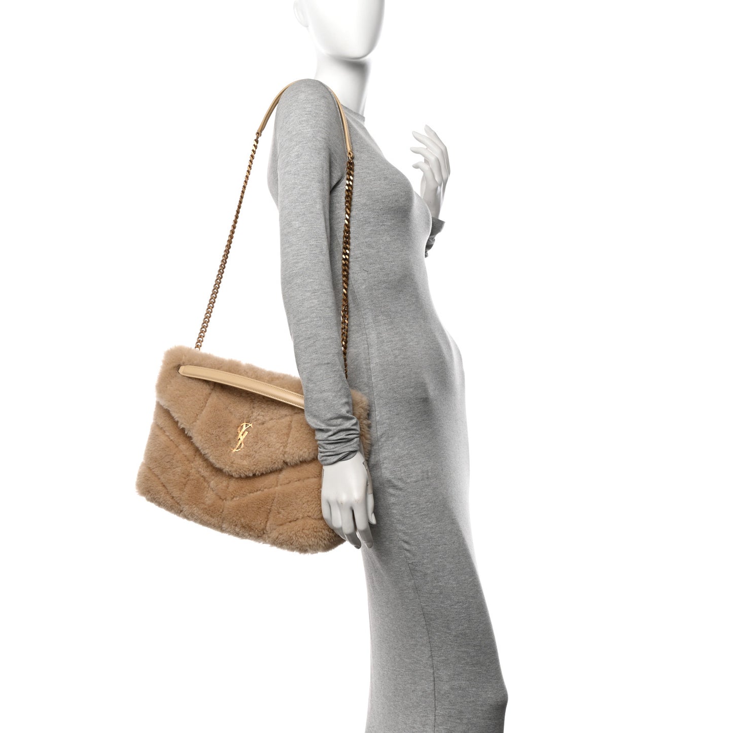 Shearling Quilted Small Loulou Monogram Chain Satchel Natural Beige