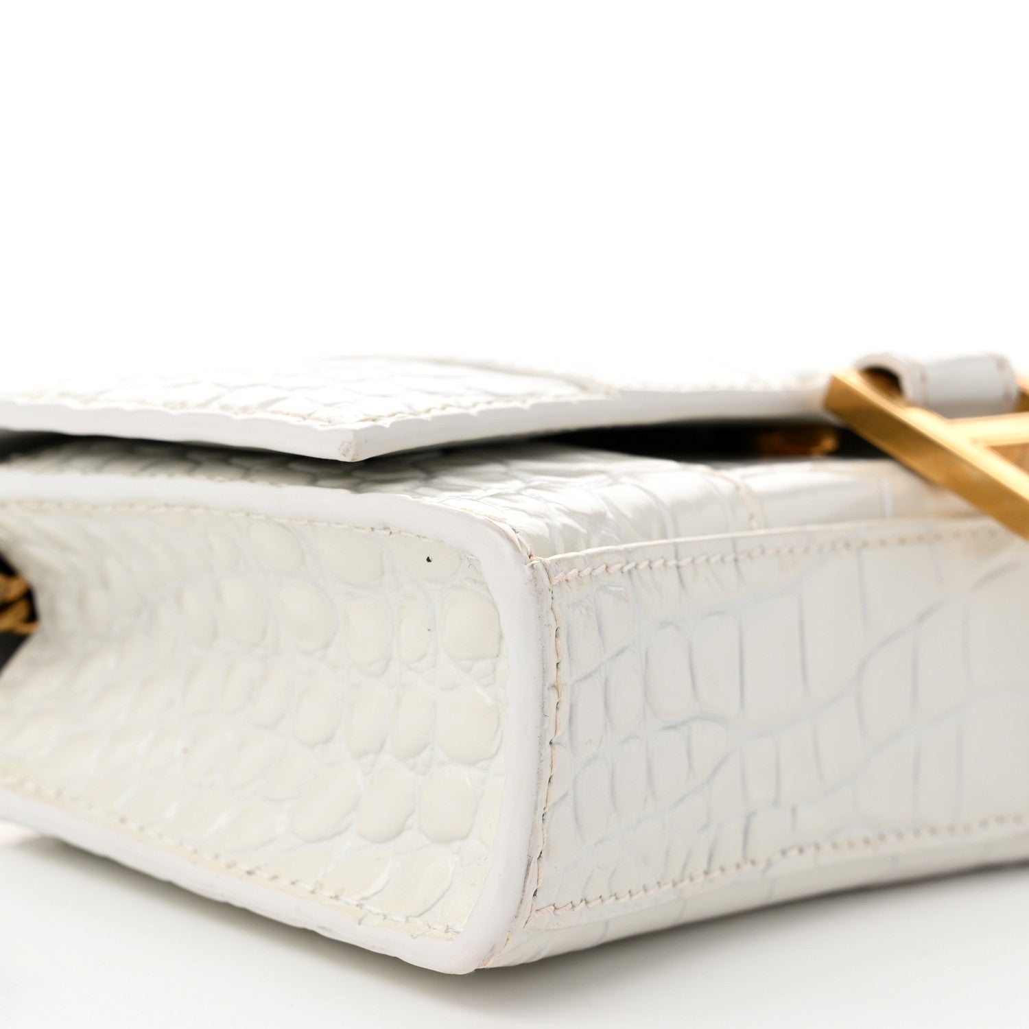 Balenciaga Shiny Calfskin Crocodile Embossed Hourglass Chain Bag White 8 of 9