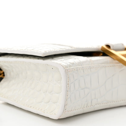 Balenciaga Shiny Calfskin Crocodile Embossed Hourglass Chain Bag White 8 of 9