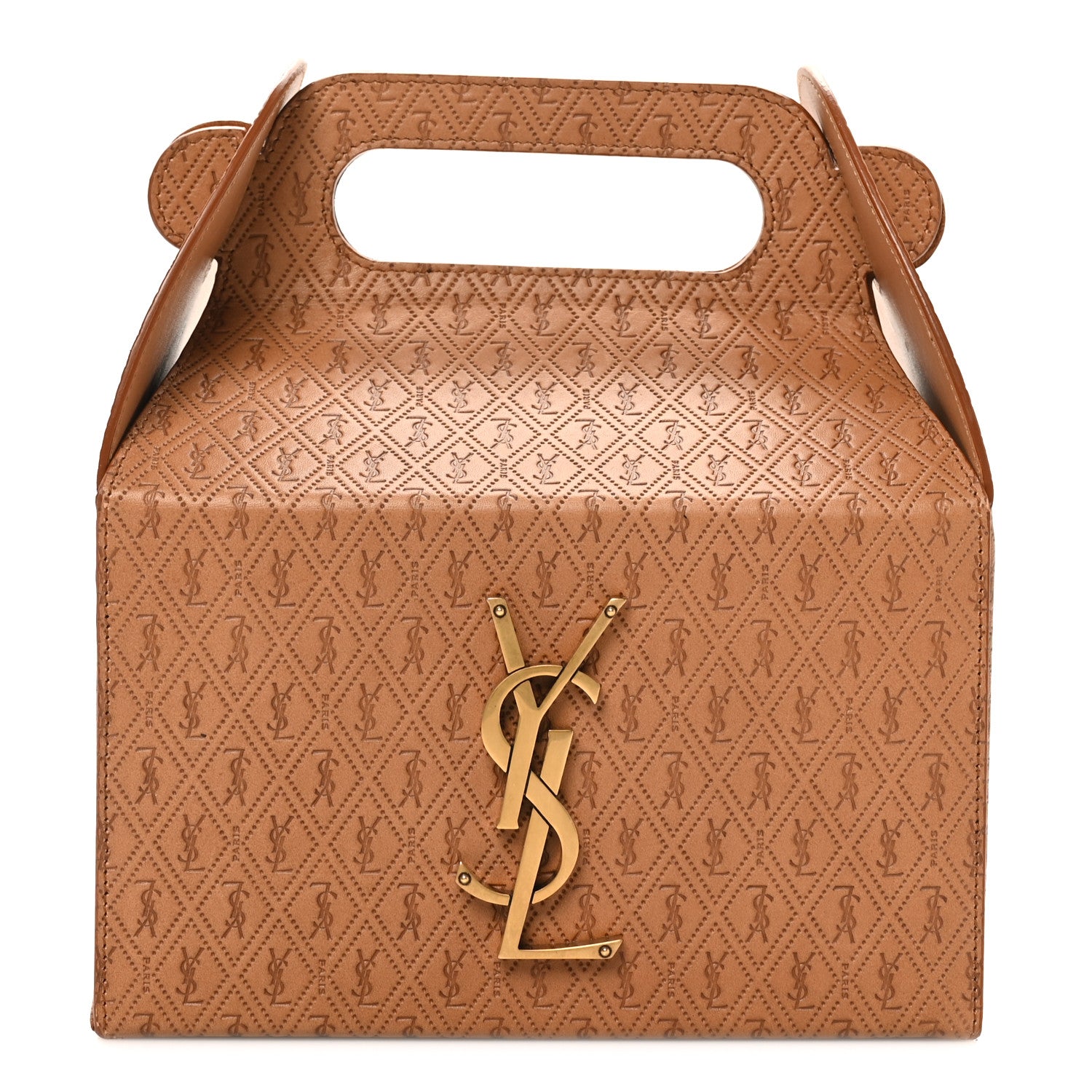 Saint Laurent Calfskin Monogram Take Away Box Dusty Vintage Brown Gold 7 of 9