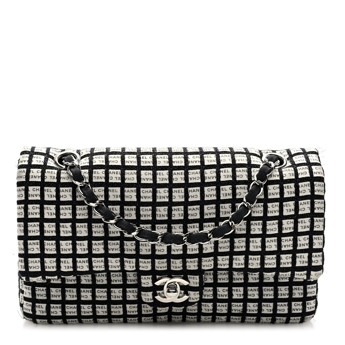 Ribbon Tweed Medium Double Flap Black White