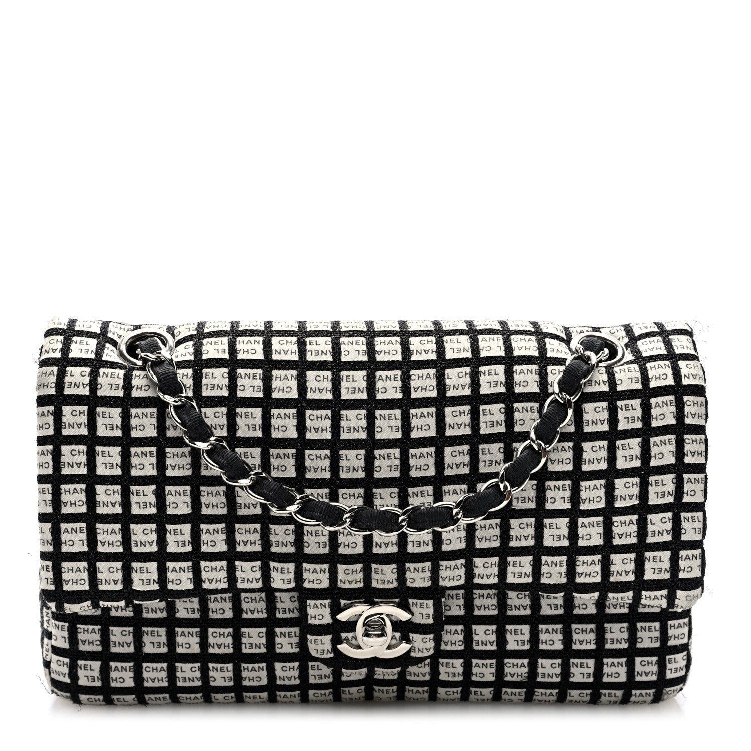 Chanel Ribbon Tweed Medium Double Flap Black White 1 of 10