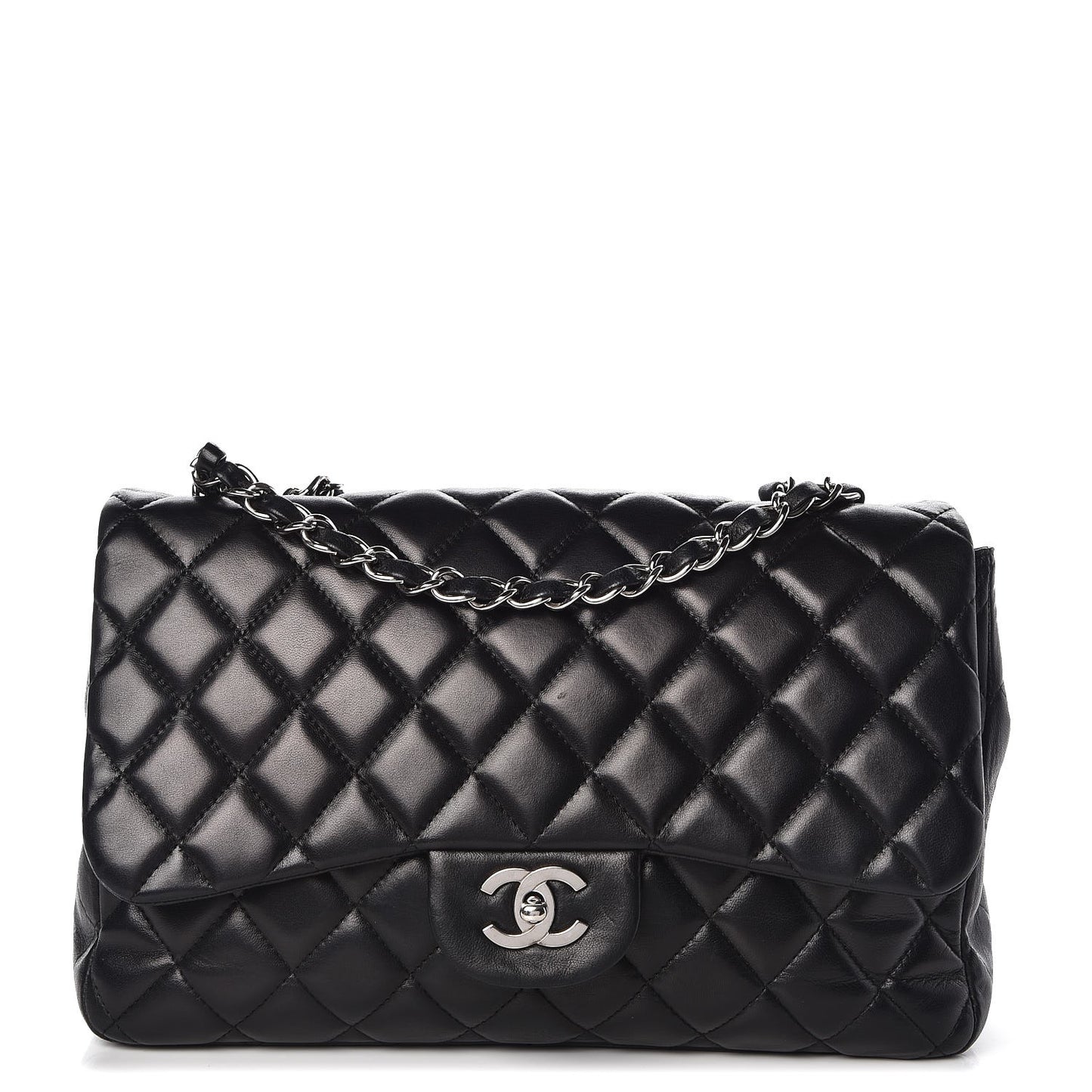 Lambskin Quilted Jumbo Single Flap Black