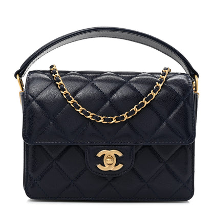 Chanel Shiny Caviar Quilted Mini Top Handle Flap Navy Blue 1 of 11