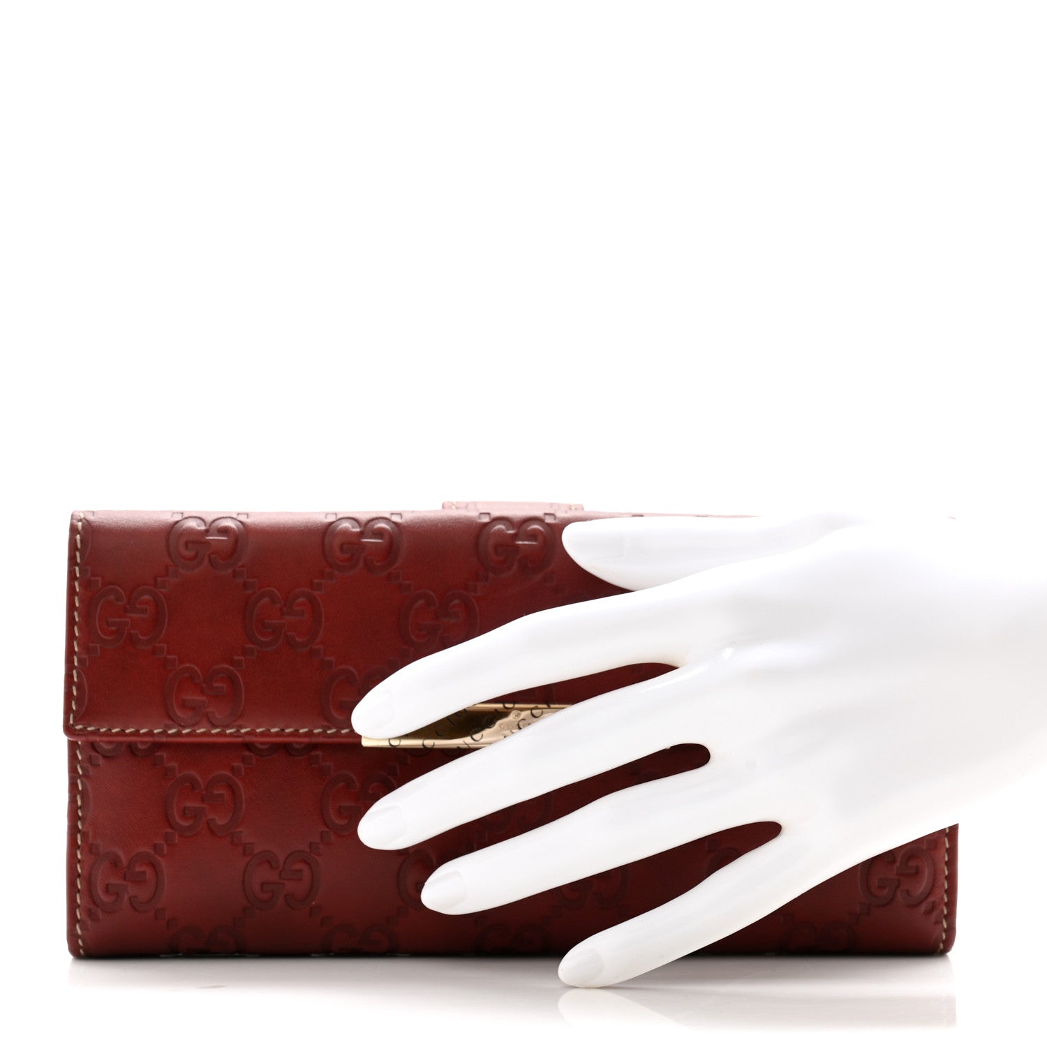 Gucci Guccissima Margaux Calfskin Metal Bar Continental Flap Wallet Dark Red 2 of 15
