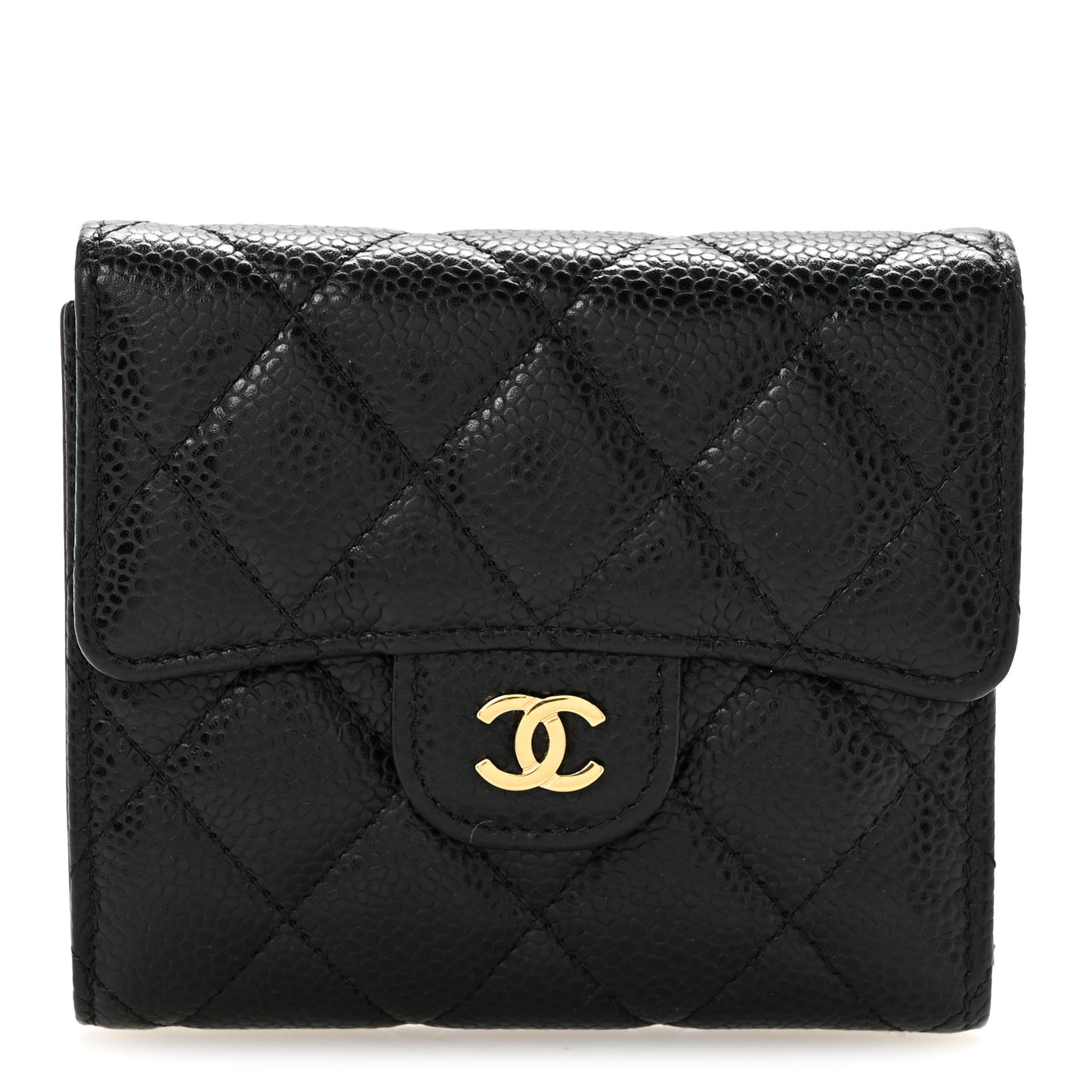 Caviar Quilted Compact Flap Wallet Black