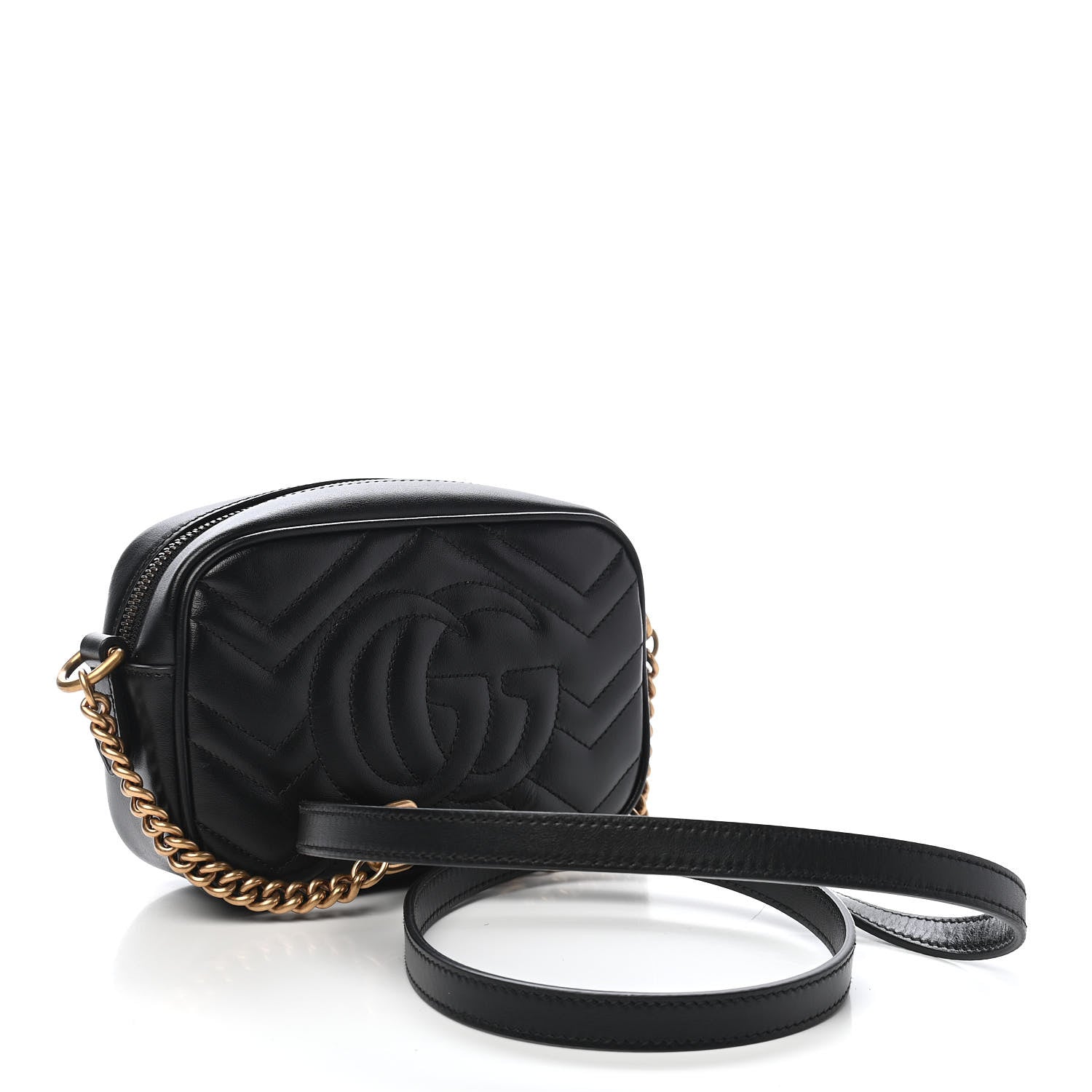 Gucci Calfskin Matelasse Mini GG Marmont Chain Shoulder Bag Black 3 of 10