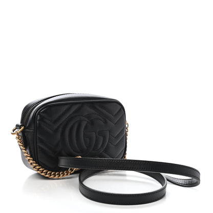 Gucci Calfskin Matelasse Mini GG Marmont Chain Shoulder Bag Black 3 of 10