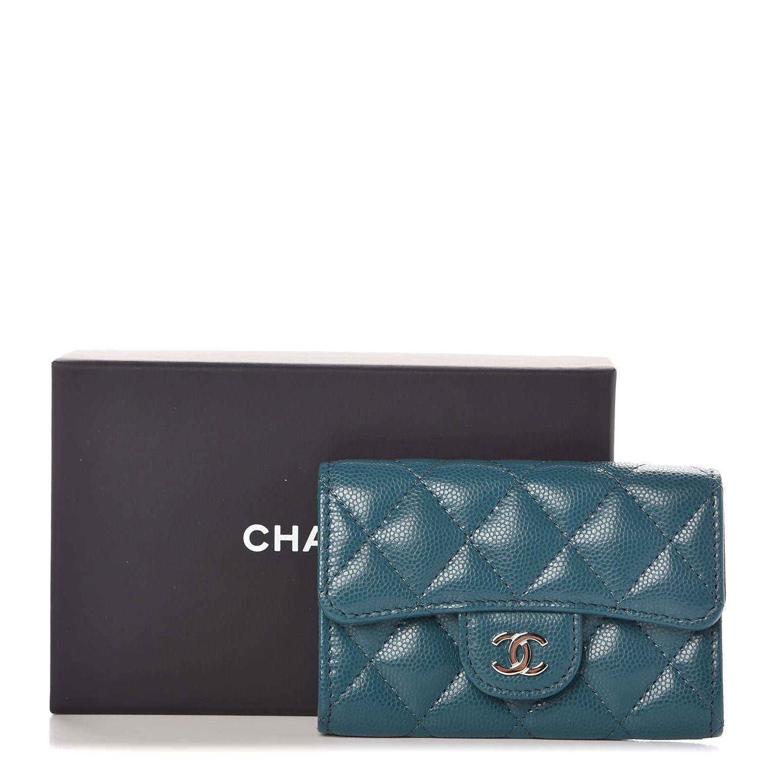 Chanel Caviar Quilted Card Holder Wallet Dark Turquoise 9 of 9