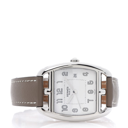 Hermes Stainless Steel Swift 33mm Cape Cod Tonneau Quartz Watch Etoupe 3 of 6