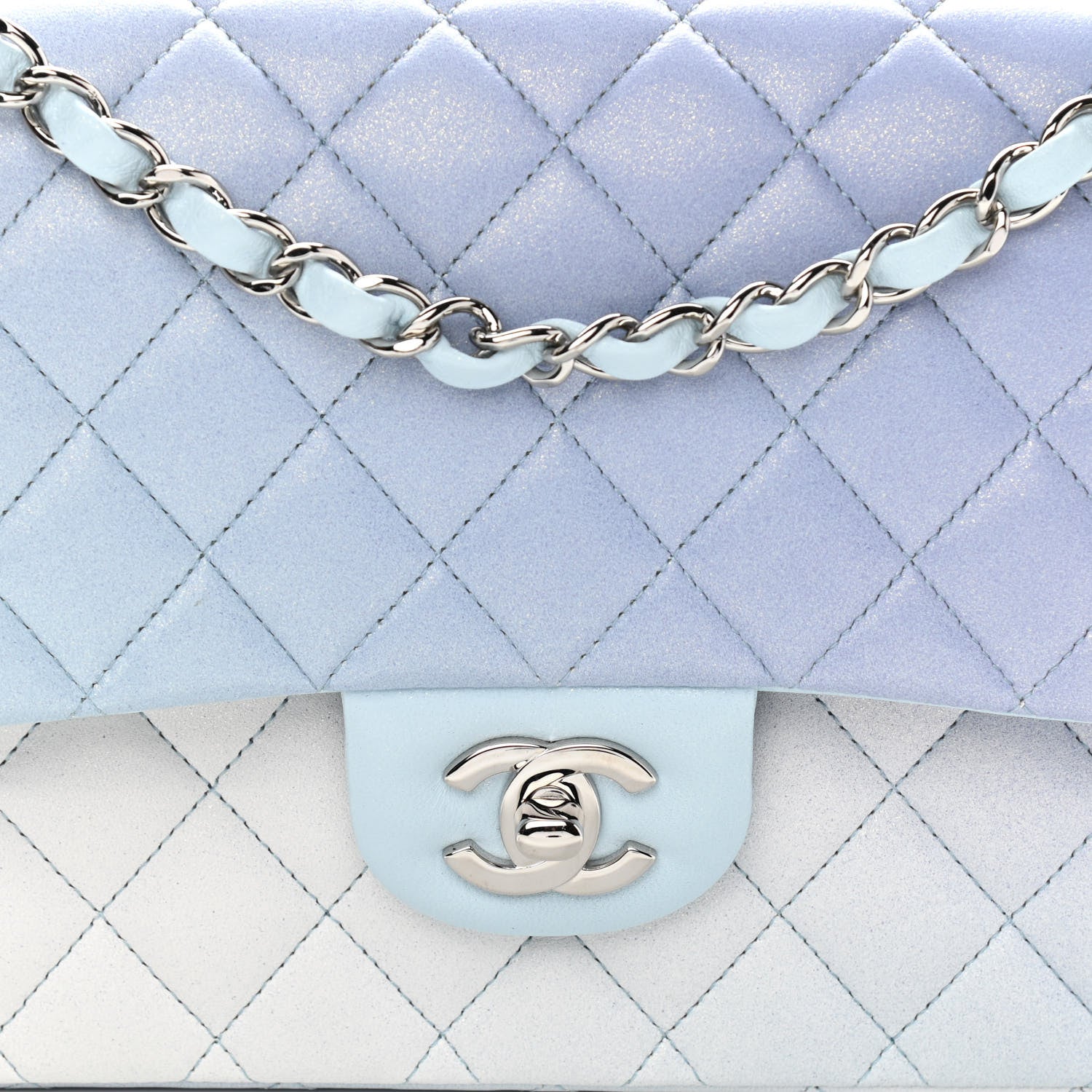 Chanel Perforated Lambskin Quilted Medium Double Flap Light Blue Light Purple White 8 of 12