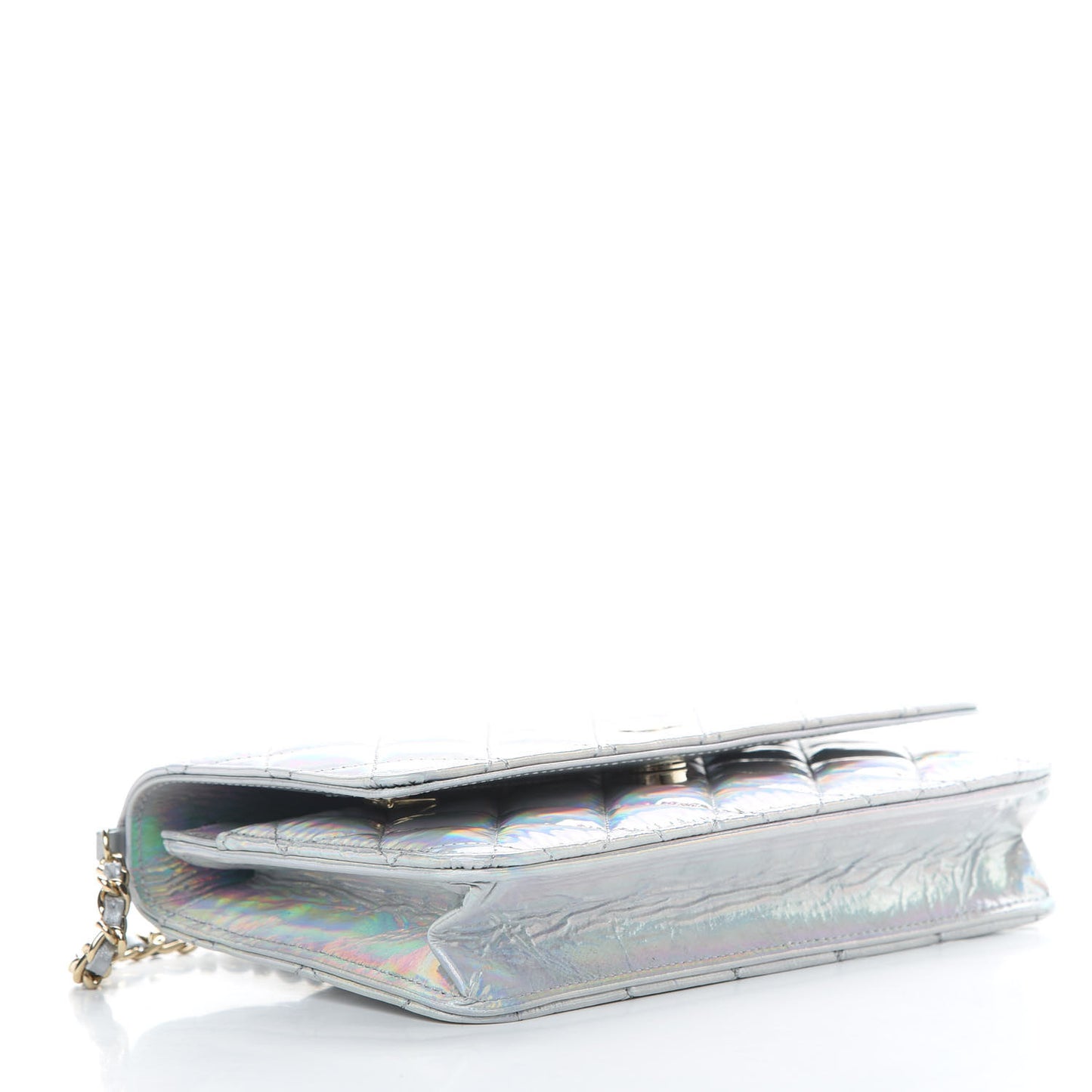 Iridescent Goatskin Quilted Wallet On Chain WOC Silver