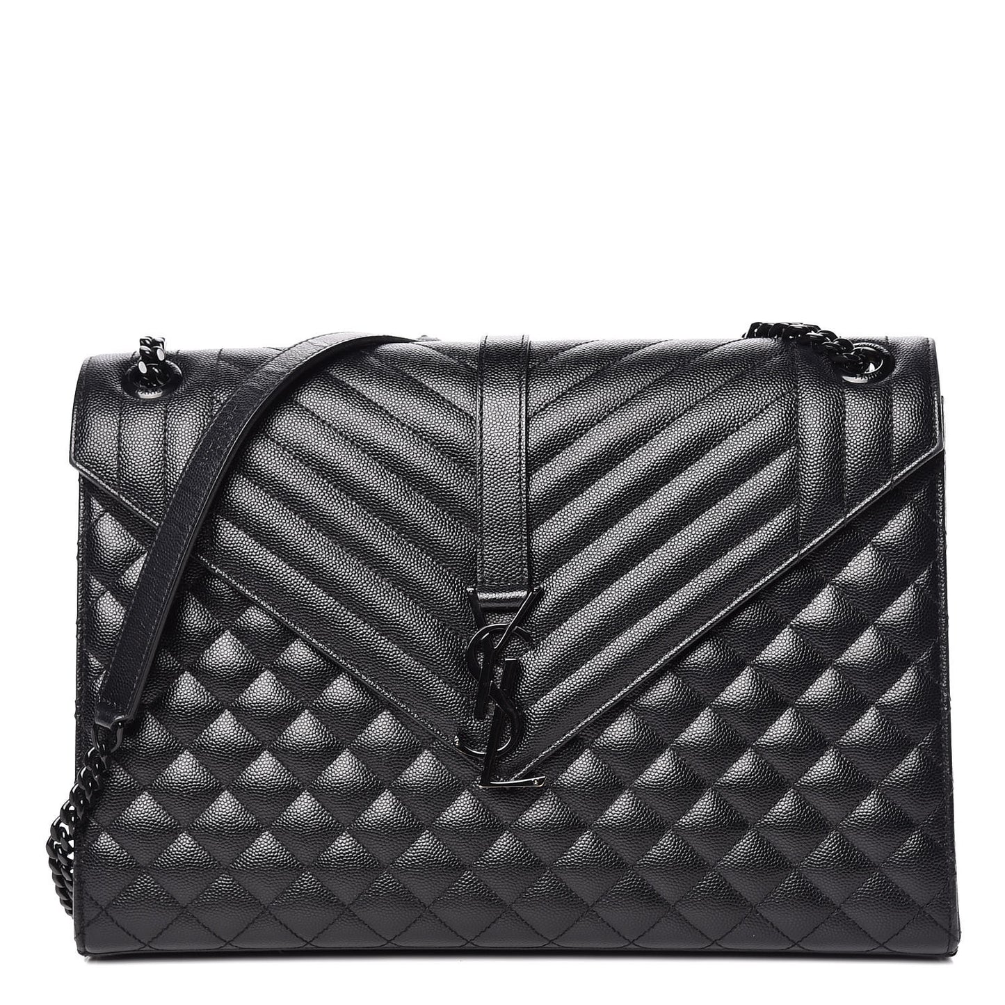 Grain De Poudre Textured Mixed Matelasse Large Triquilt Monogram Monochrome Satchel Black