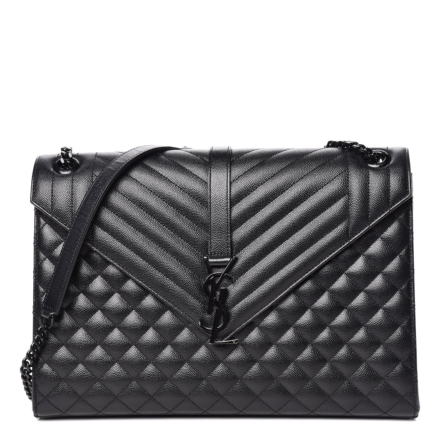 Saint Laurent Grain De Poudre Textured Mixed Matelasse Large Triquilt Monogram Monochrome Satchel Black 1 of 12