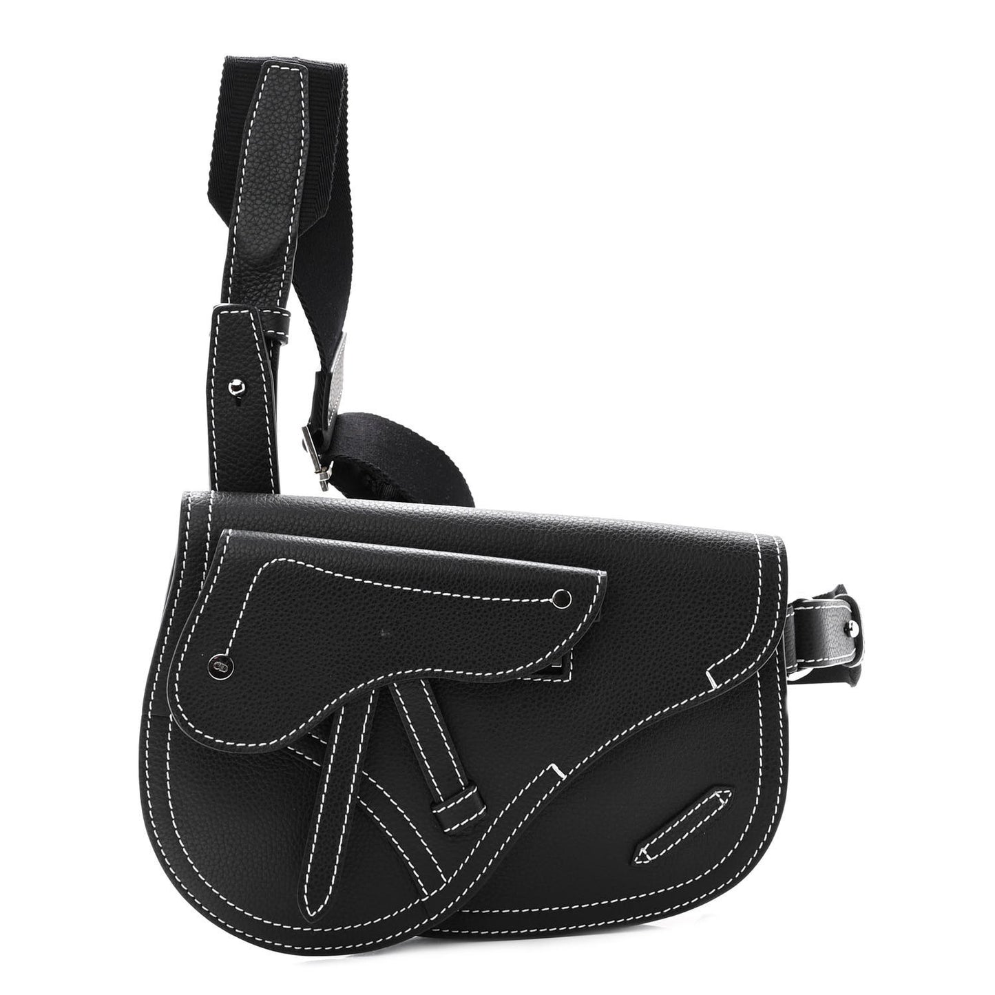 X KAWS Grained Calfskin Saddle Pouch Black