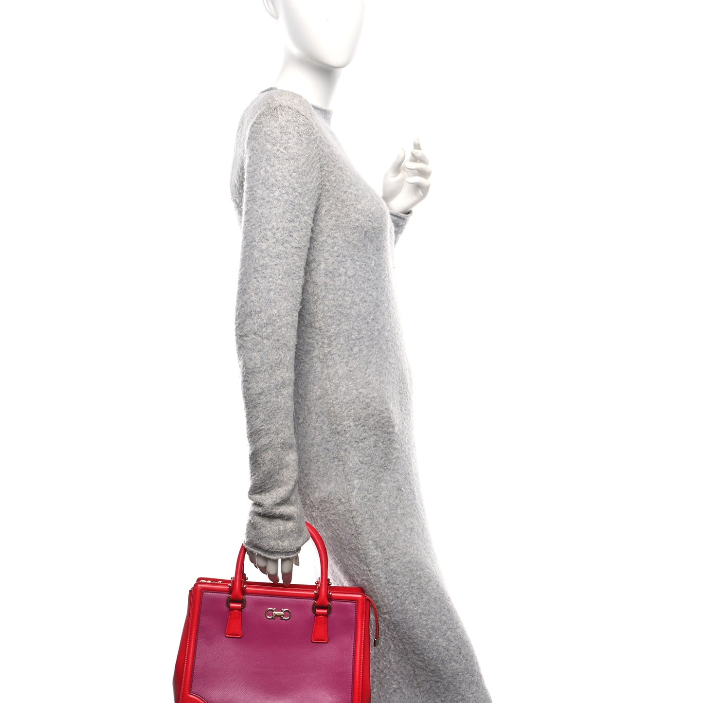 Printed Calfskin Gancini Tote Red Purple