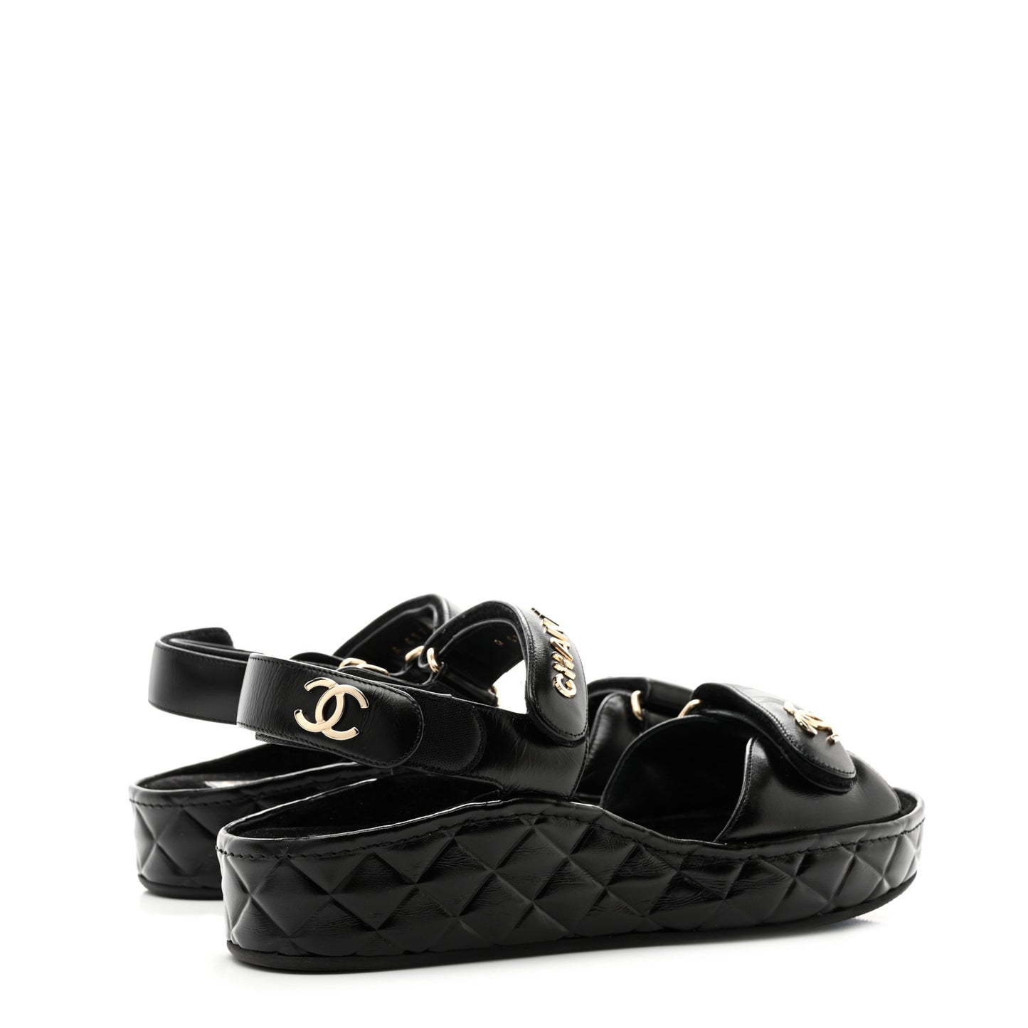 Shiny Calfskin Logo Platform Sandals 38 Black