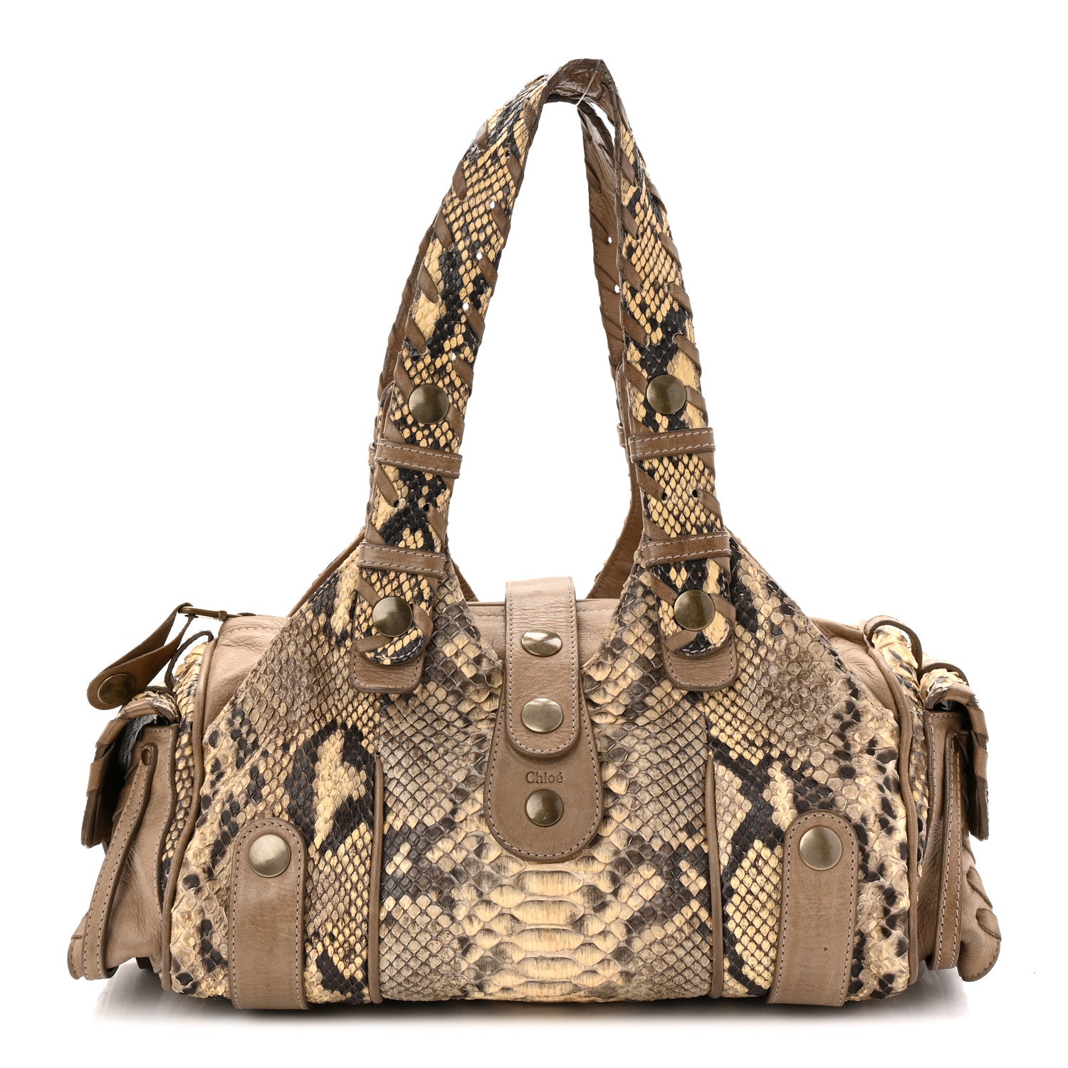 Chloe Snakeskin Calfskin Silverado Shoulder Bag Beige 1791614