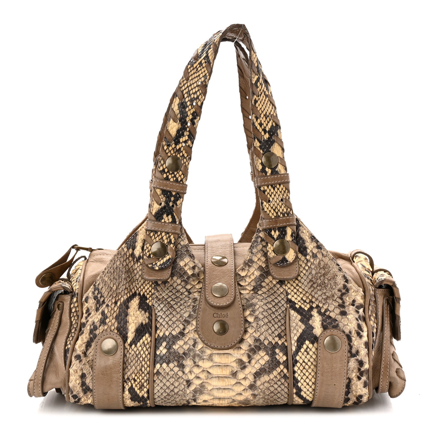 Snakeskin Calfskin Silverado Shoulder Bag Beige