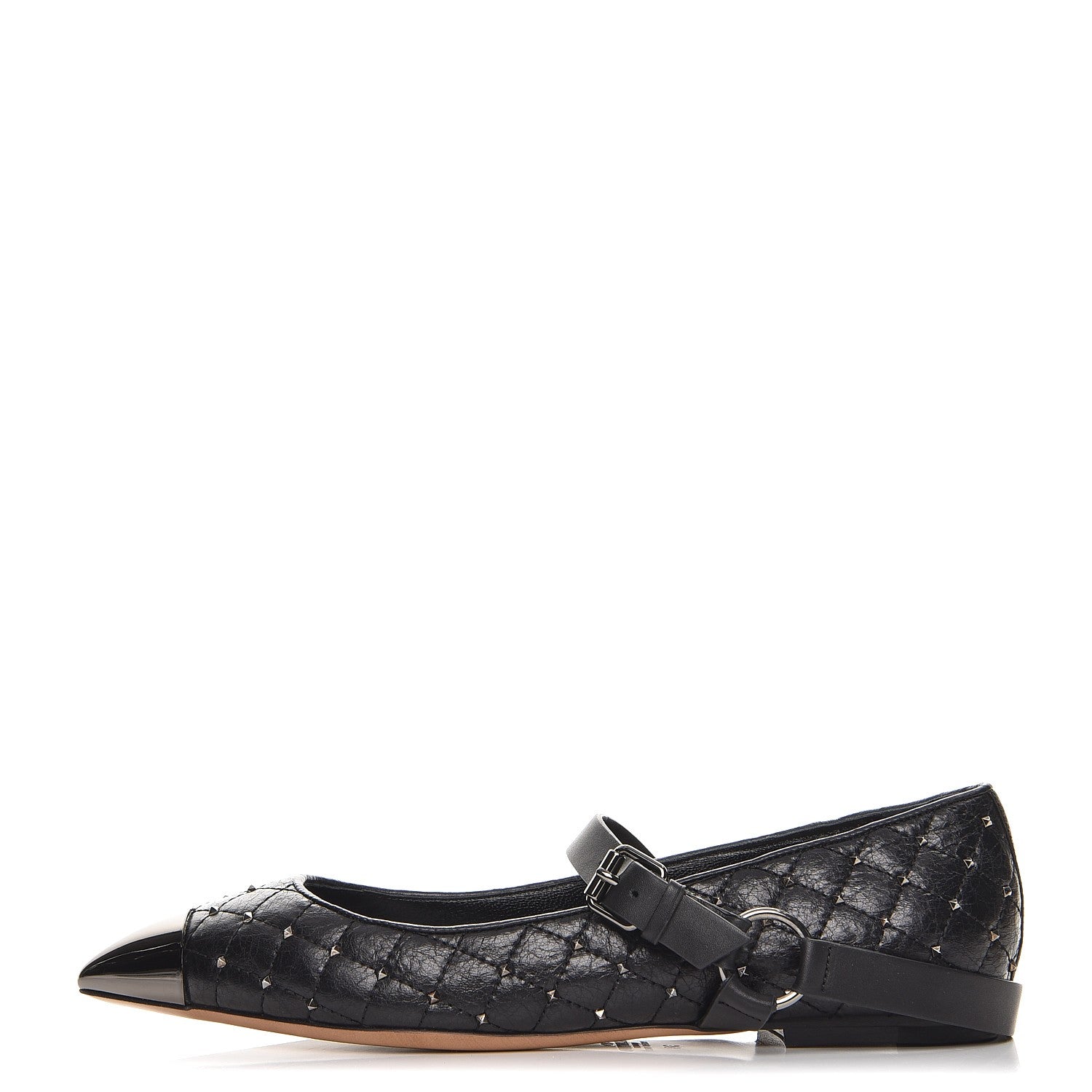 Valentino Garavani Crackled Lambskin Rockstud Spike Captoe Ballerina Flats 38 Black 1 of 9