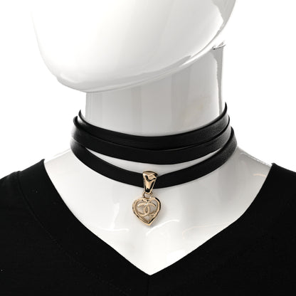 Chanel Lambskin CC Heart Choker Necklace Black 2 of 8