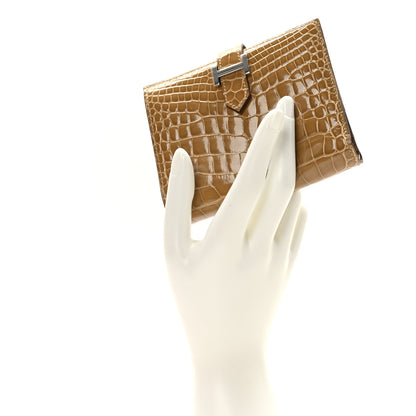 Hermes Shiny Alligator Bearn Compact Wallet Sable 2 of 8