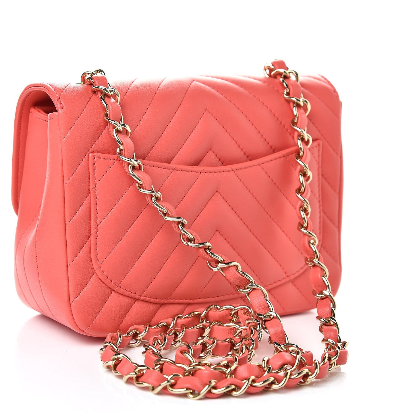 Lambskin Chevron Quilted Mini Square Flap Coral