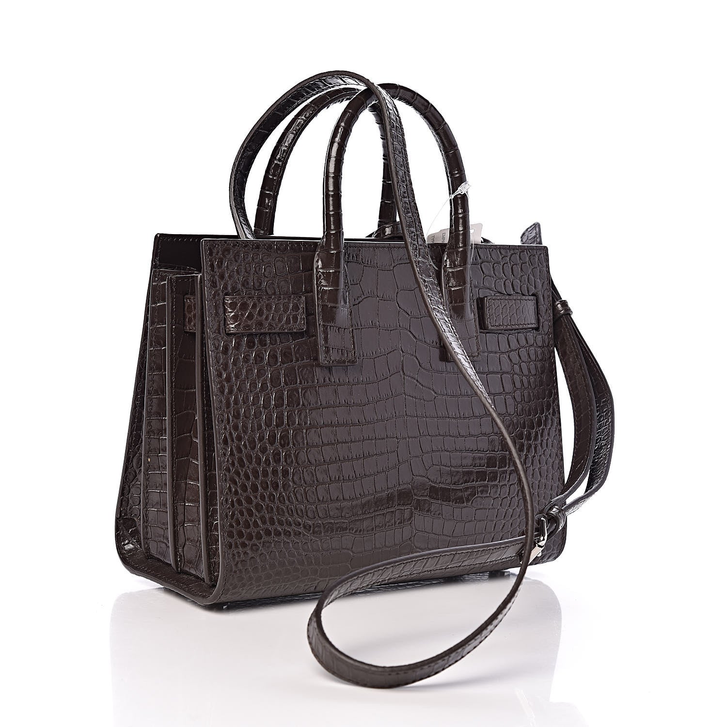 Saint Laurent Calfskin Crocodile Embossed Nano Sac De Jour Dark Brown 3 of 10
