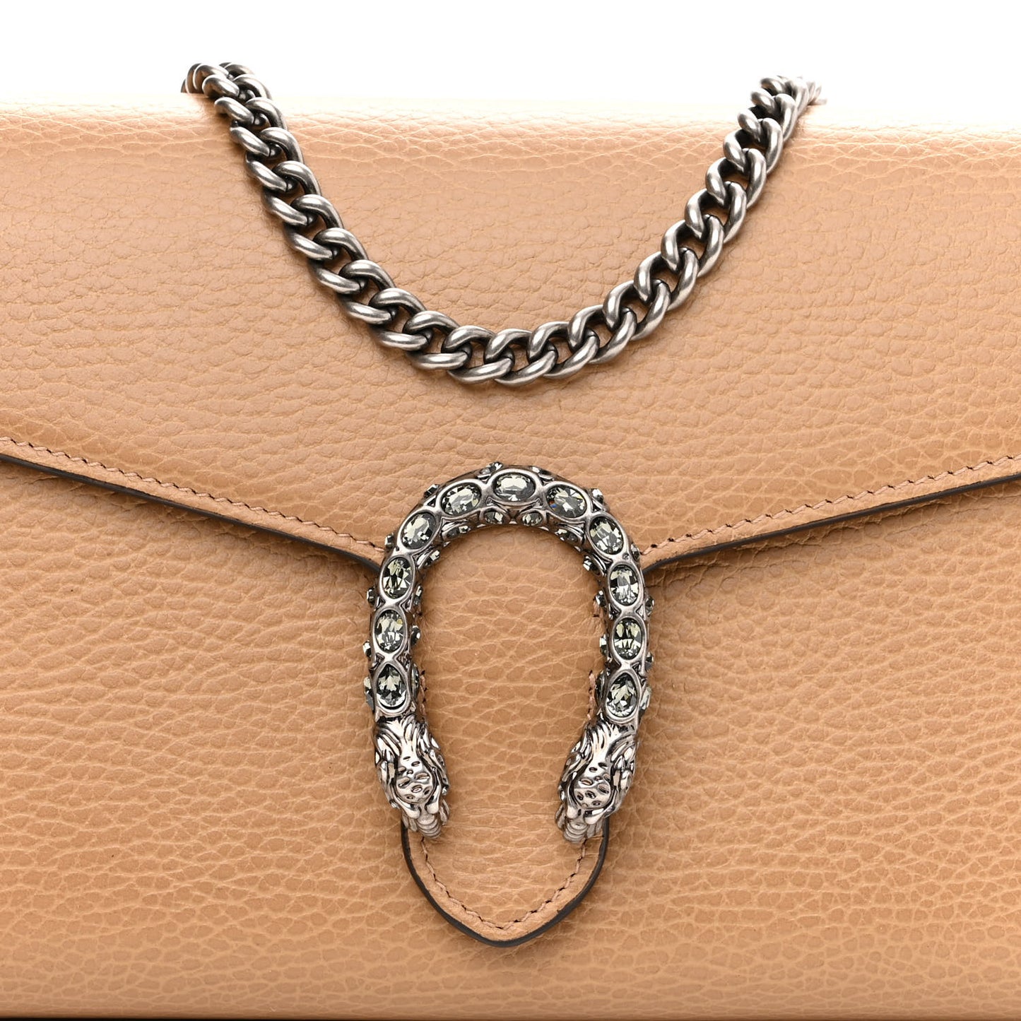 Dollar Calfskin Crystal Mini Dionysus Chain Wallet Natural Tan Black Diamond