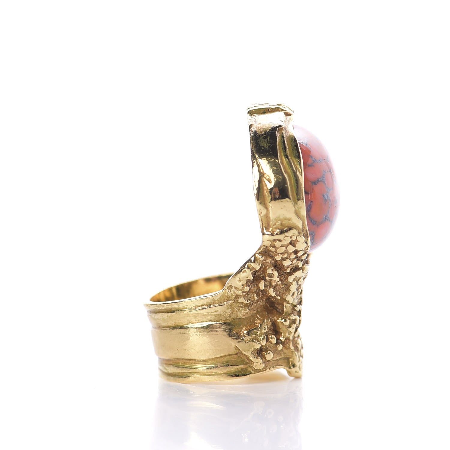Saint Laurent Glass Cabochon Arty Ovale Ring 6 Gold Coral 5 of 6