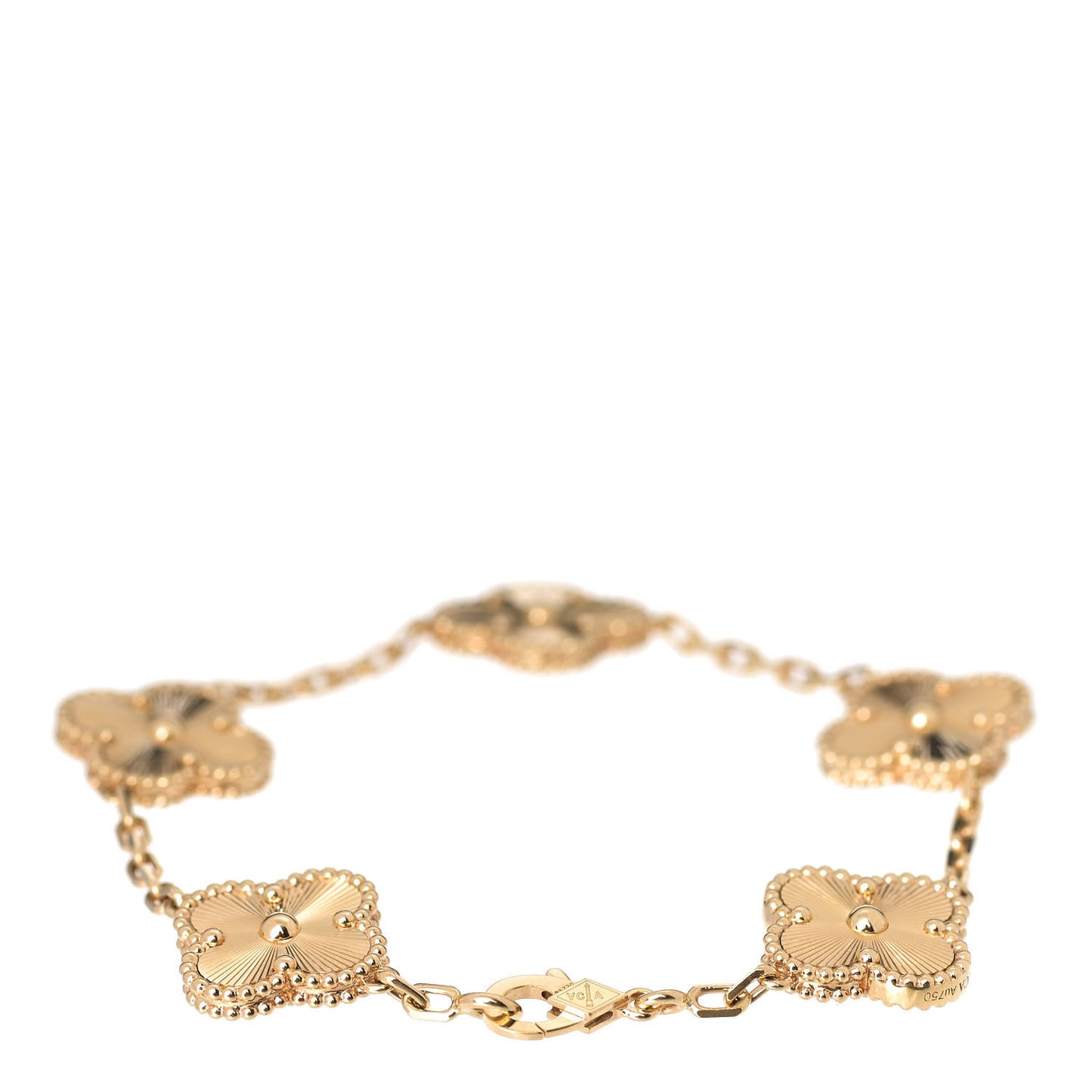 18K Yellow Gold 5 Motifs Guilloche Vintage Alhambra Bracelet