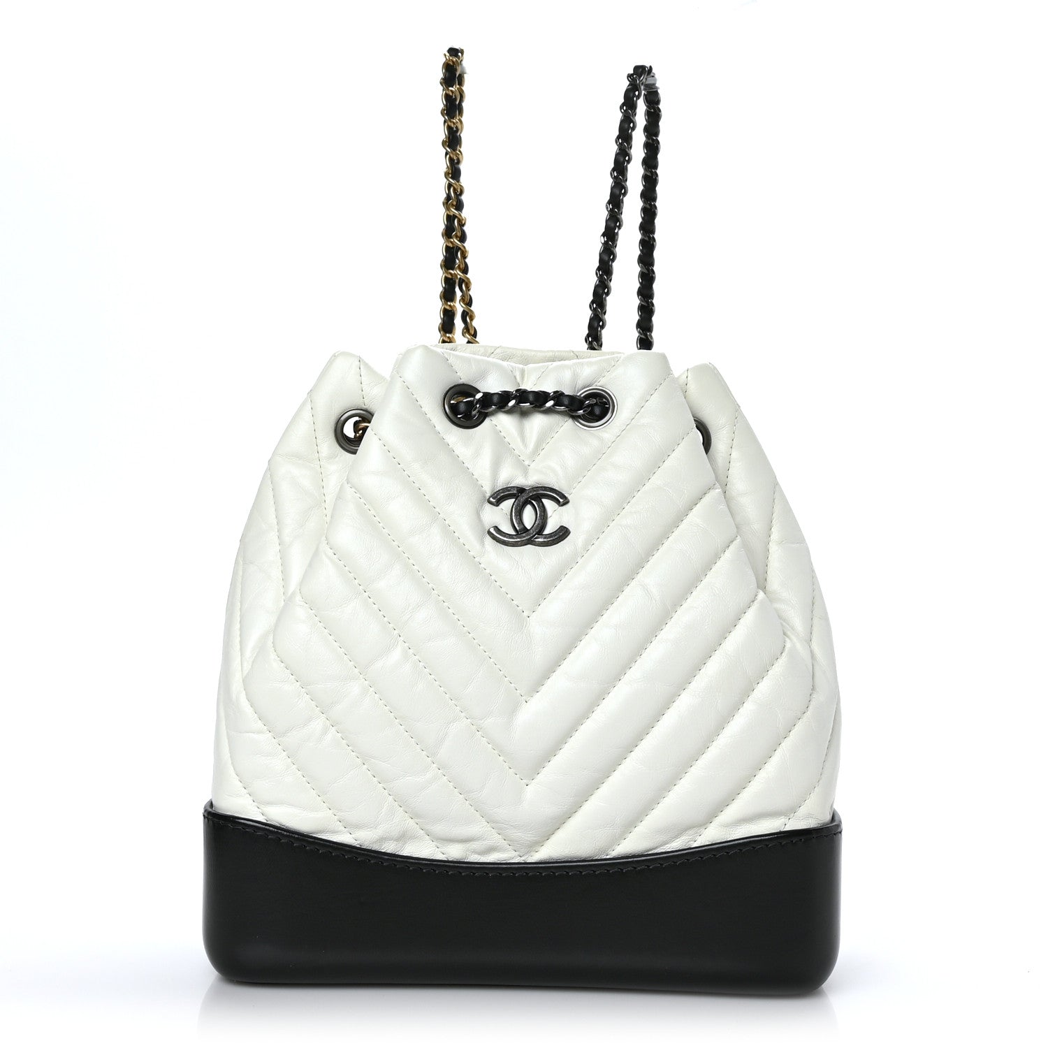 Chanel Aged Calfskin Chevron Quilted Small Gabrielle Backpack Black White 1 of 9