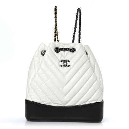 Chanel Aged Calfskin Chevron Quilted Small Gabrielle Backpack Black White 1 of 9