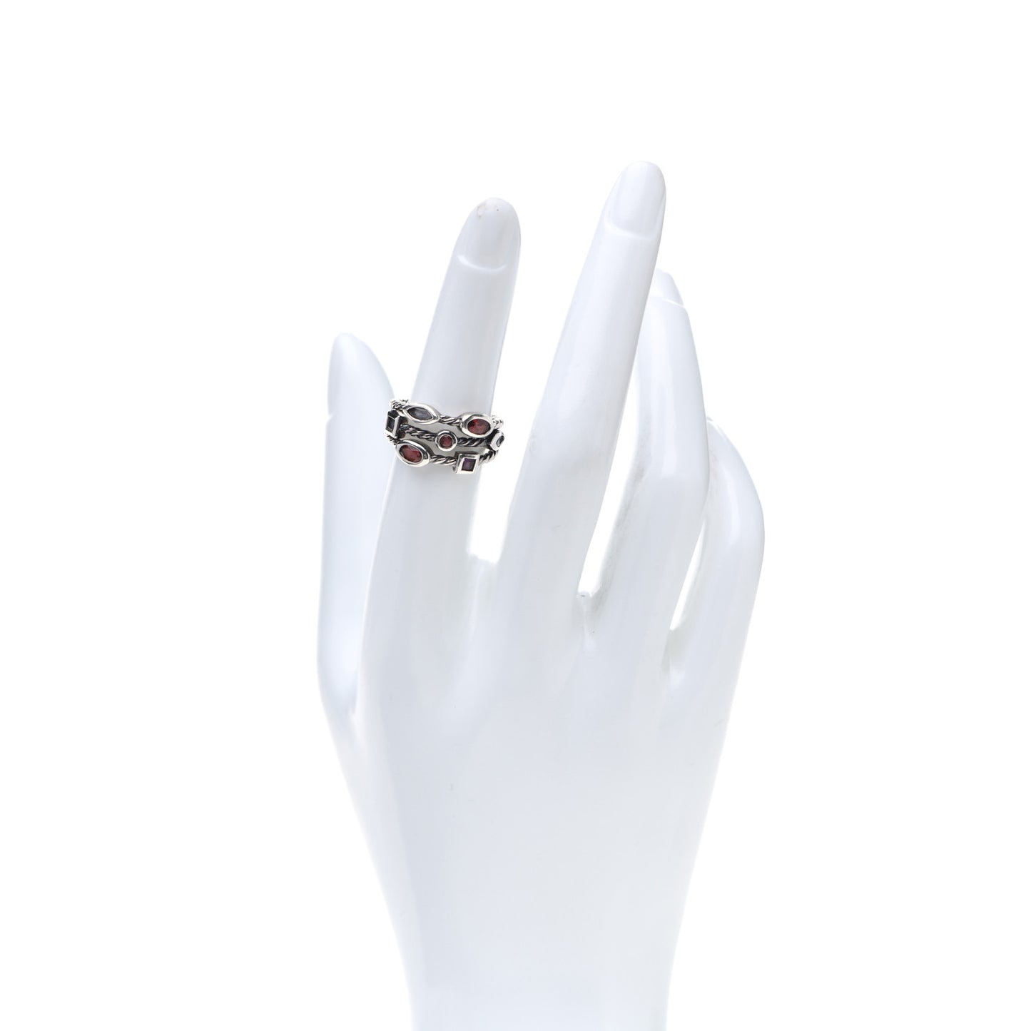 Sterling Silver Iolite Garnet Tourmaline Amethyst Confetti 3 Row Ring 51 5.75