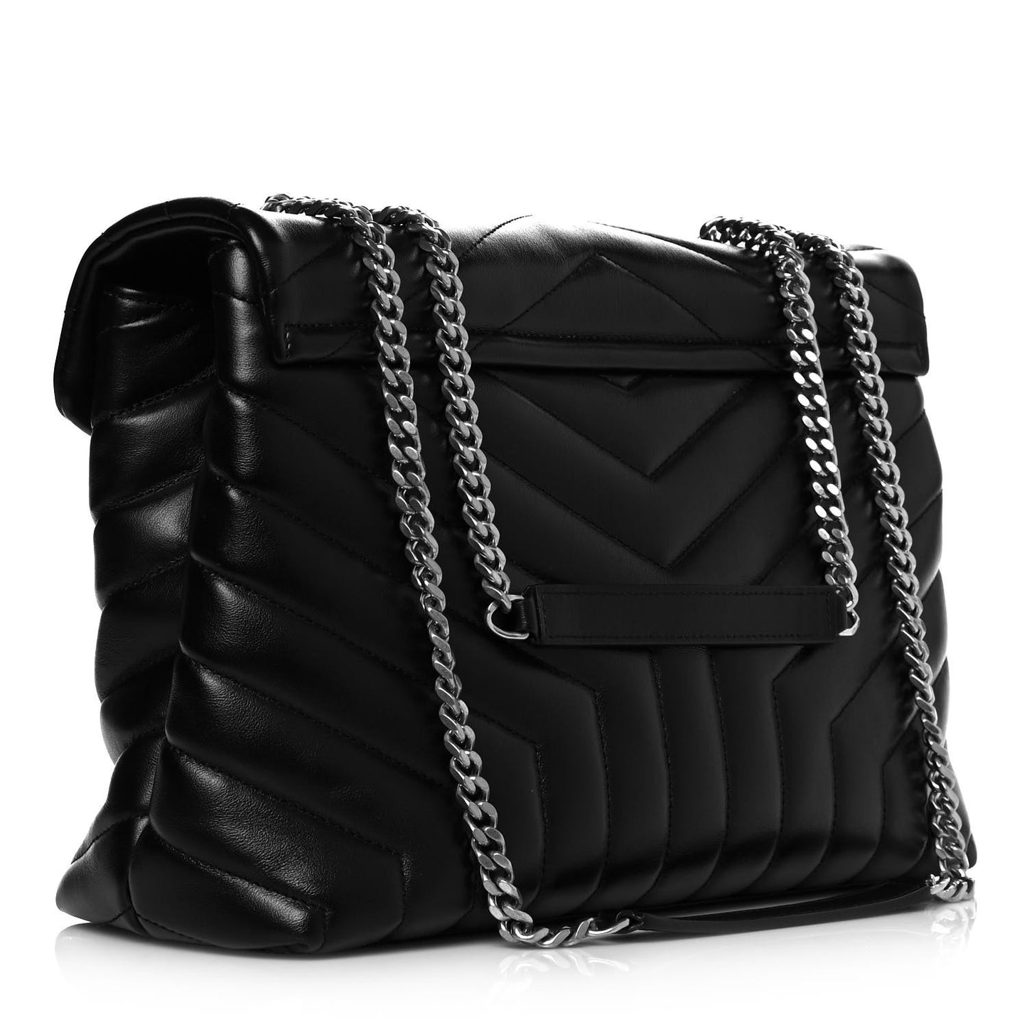 Calfskin Y Quilted Monogram Medium Loulou Chain Satchel Black