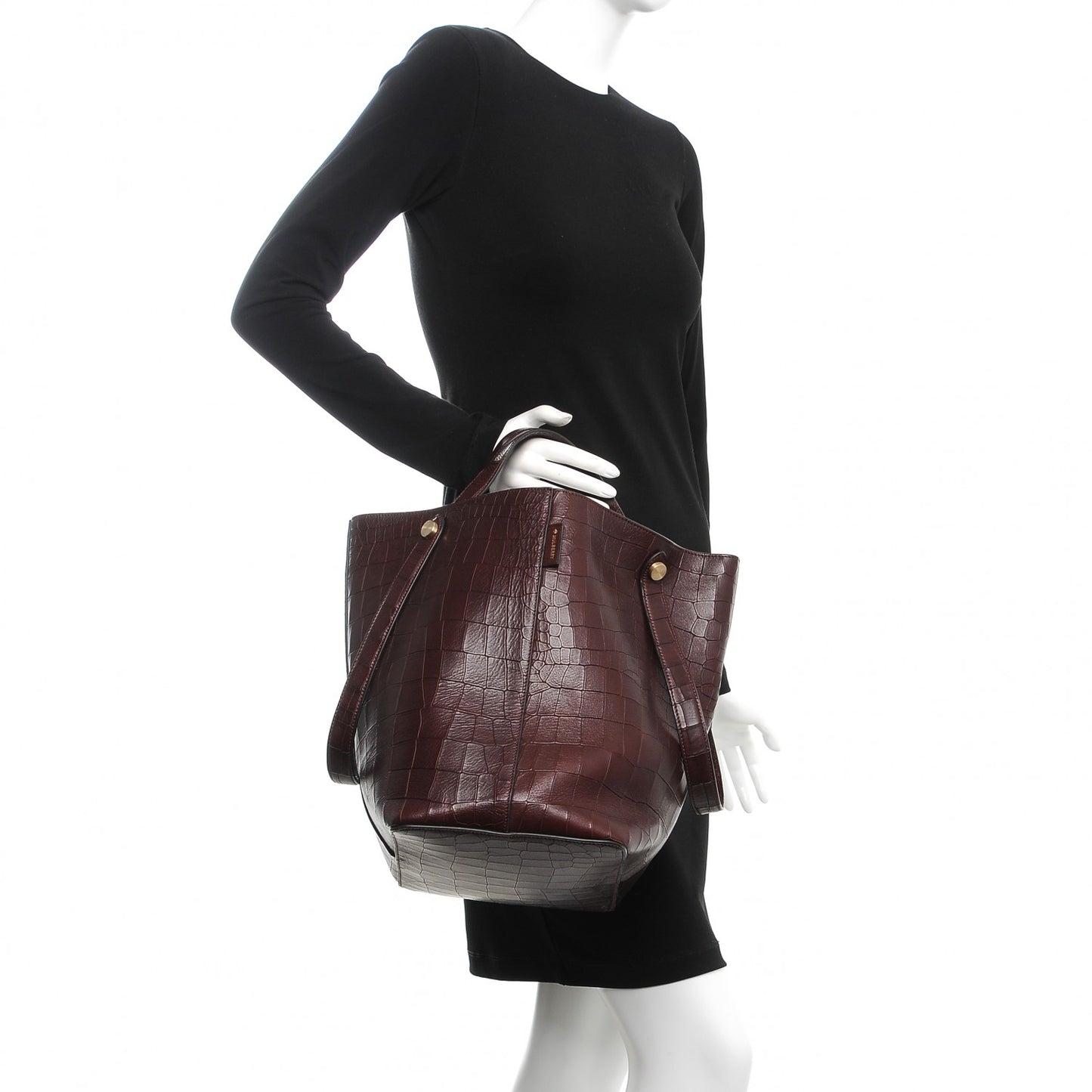 Deep Calfskin Crocodile Embossed Kite Bucket Bag Oxblood