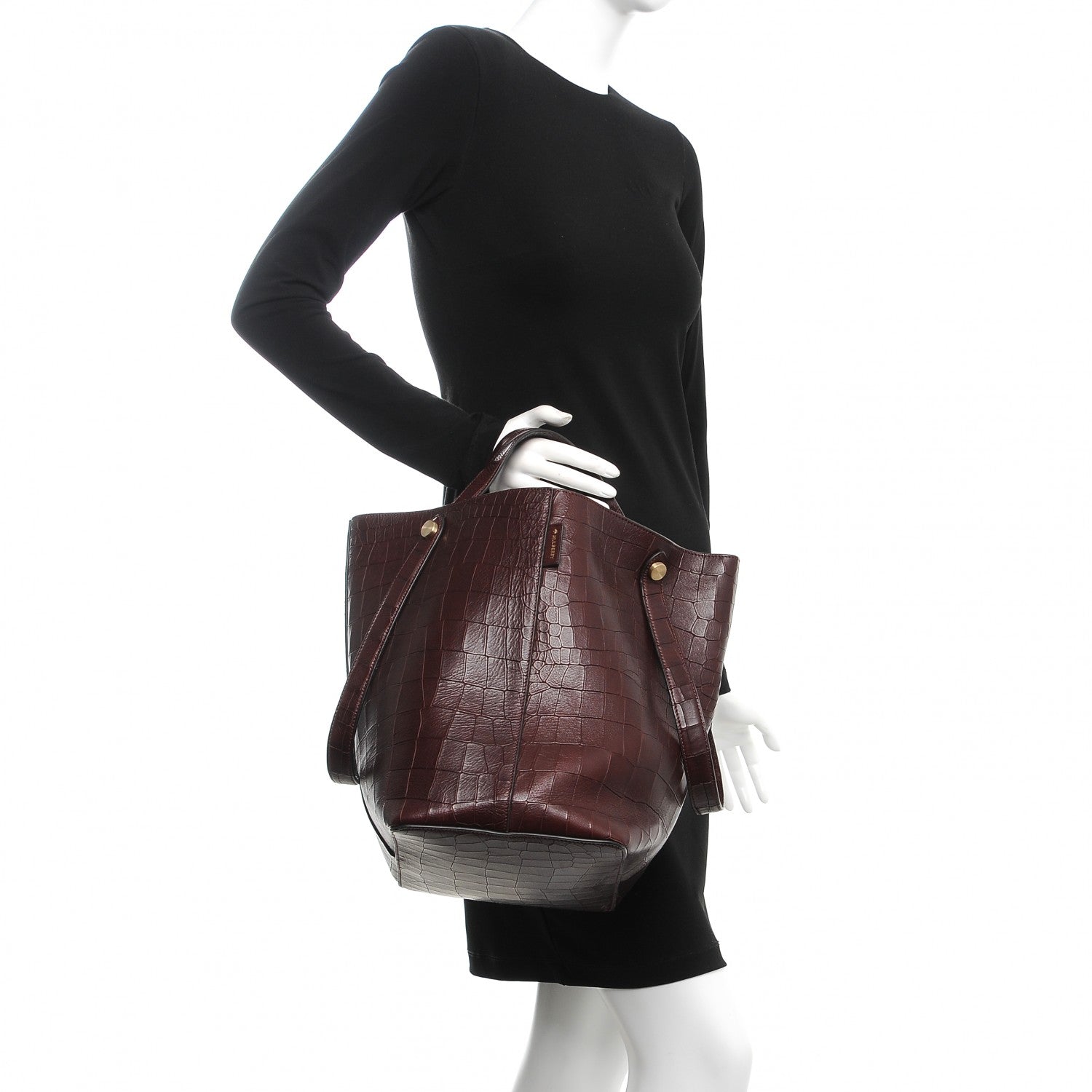 Mulberry Deep Calfskin Crocodile Embossed Kite Bucket Bag Oxblood 2 of 15