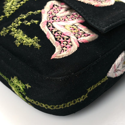 Fendi Canvas Lizard Embroidered Flower Baguette Black Multicolor 10 of 11